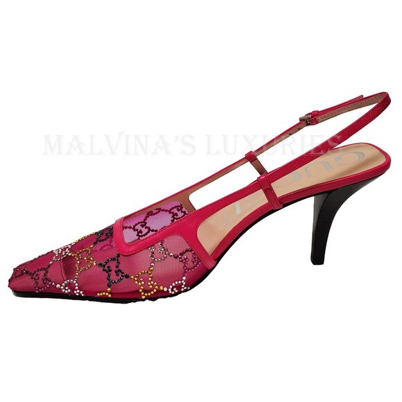 GUCCI SHOES FUCHSIA MESH w GG CRYSTALS SLINGBACK SANDALS sz 40 10 US - Picture 10 of 15